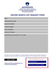 &quot;Online Wants List Request Form&quot; - Pennsylvania