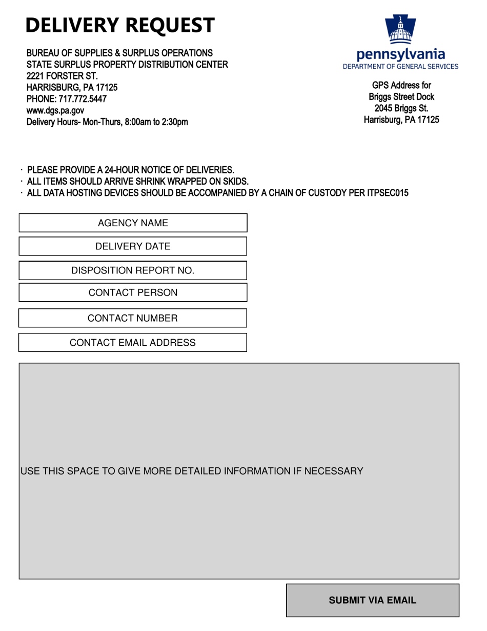 Delivery Request - Pennsylvania, Page 1