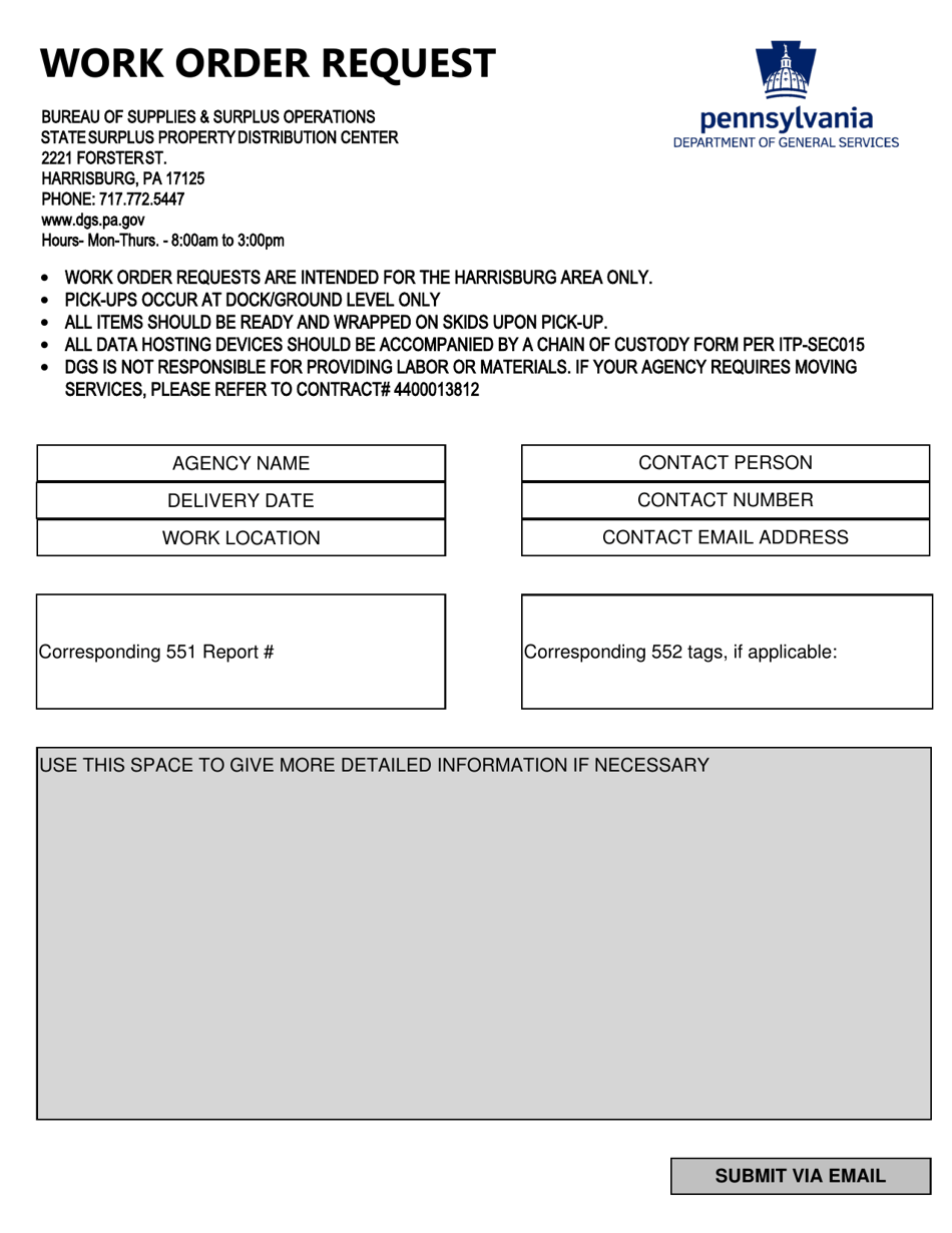 Work Order Request - Pennsylvania, Page 1
