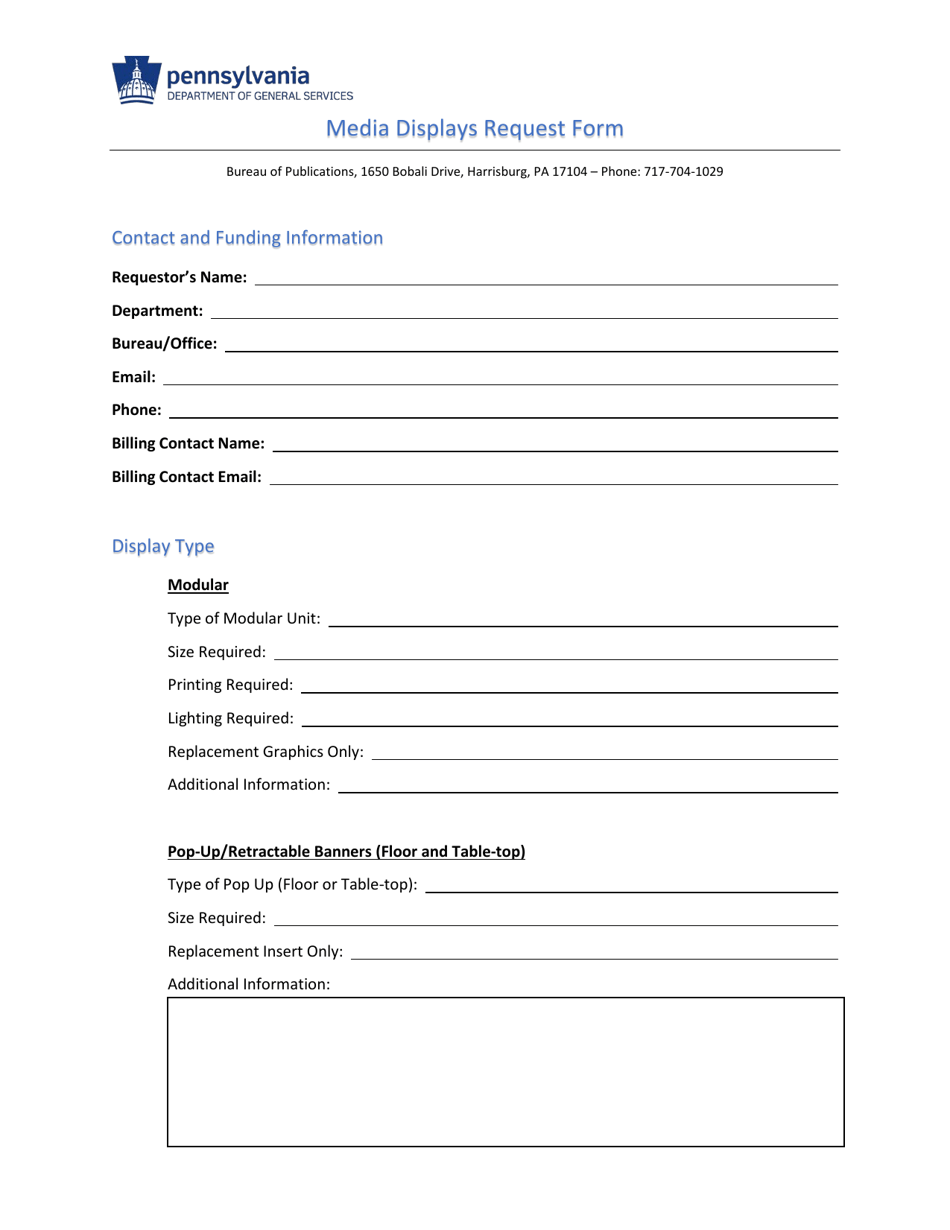 Media Displays Request Form - Pennsylvania, Page 1