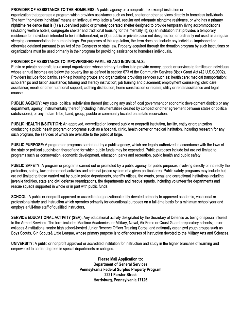 Application for Eligibility - Federal Surplus Property Program - Pennsylvania, Page 4