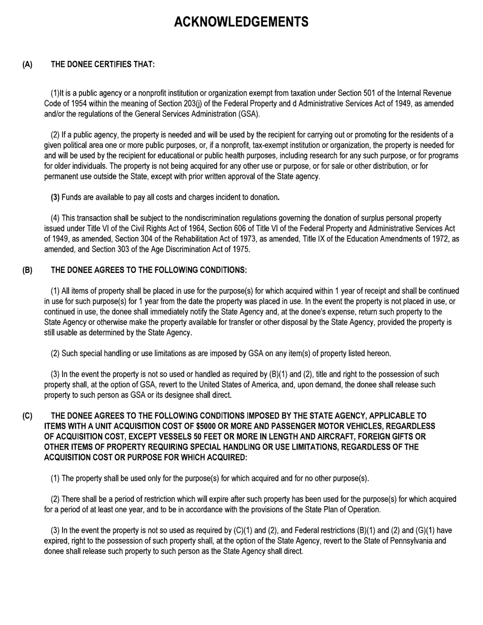 Application for Eligibility - Federal Surplus Property Program - Pennsylvania, Page 7