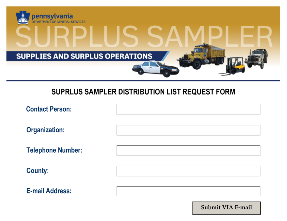 Suprlus Sampler Distribution List Request Form - Pennsylvania, Page 1