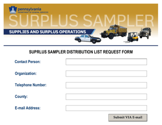 &quot;Suprlus Sampler Distribution List Request Form&quot; - Pennsylvania