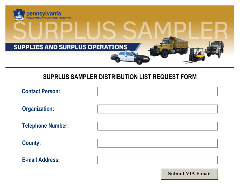 Suprlus Sampler Distribution List Request Form - Pennsylvania