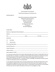 Public Works Employment Verification Form - Pennsylvania