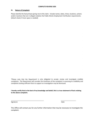 Public Works Employment Verification Complaint Form - Pennsylvania, Page 2