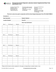 PD AVIAN Form 01S Pennsylvania Animal Diagnostic Laboratory System Supplemental Blood Tube Identification Form - Pennsylvania