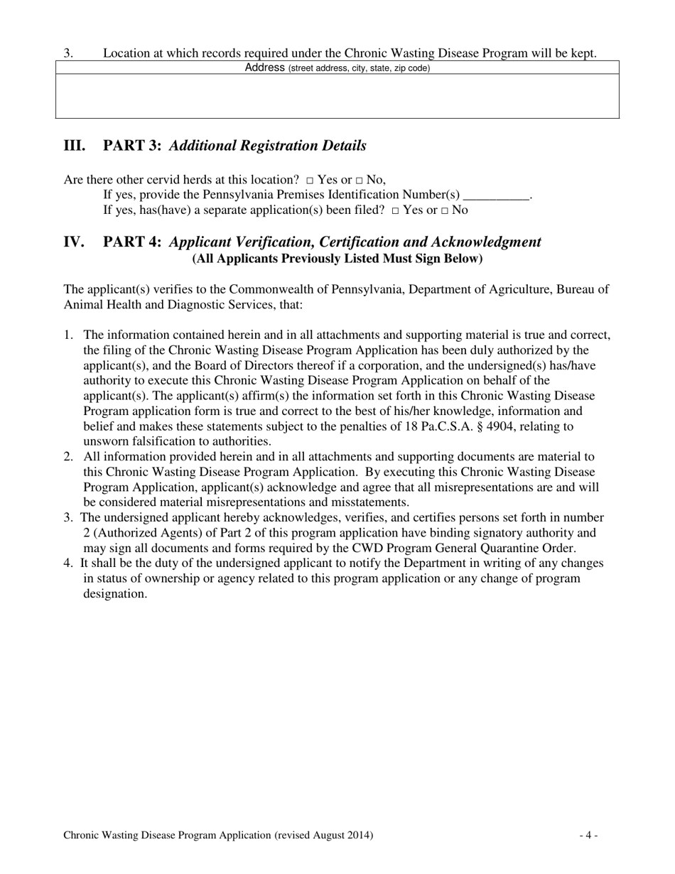 Chronic Wasting Disease (Cwd) Program Application - Pennsylvania, Page 4