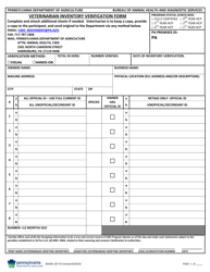 Document preview: Form BAHDS107-VV Veterinarian Inventory Verification Form - Pennsylvania
