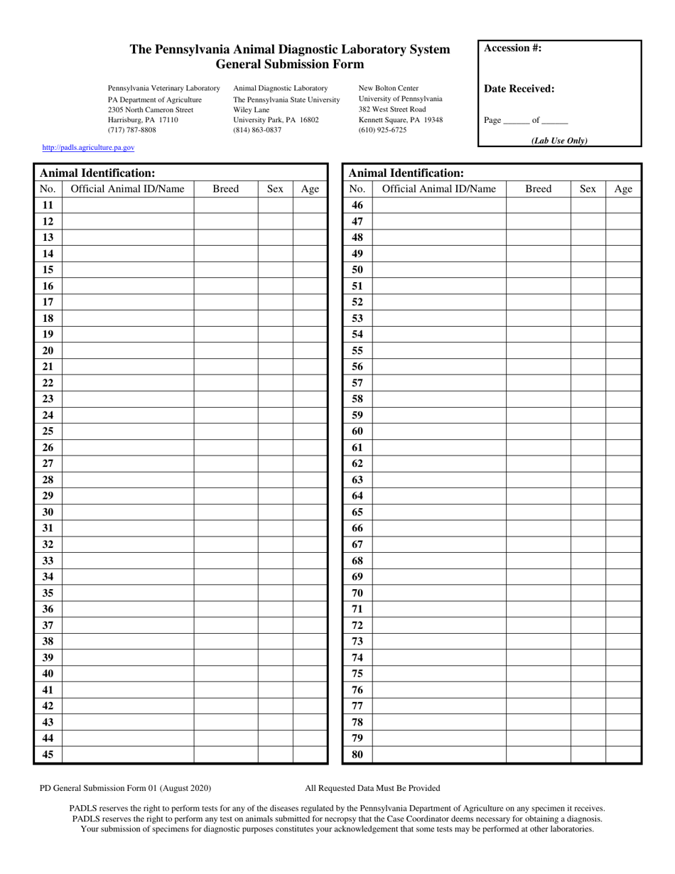 Form 01 System General Submission Form - Pennsylvania, Page 2