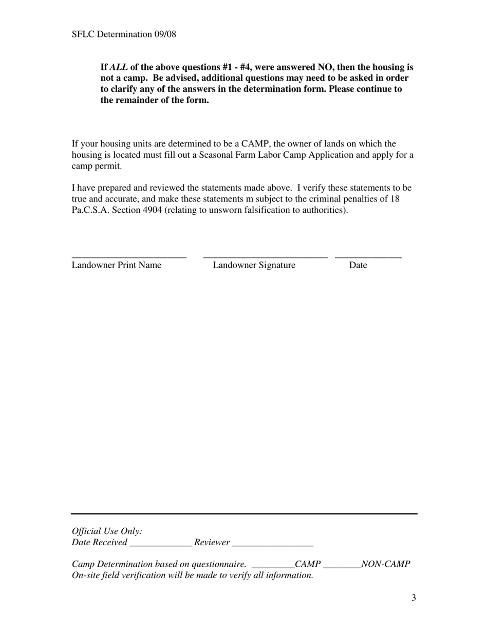 Seasonal Farm Labor Camp Determination of Housing Under Act 93 - Pennsylvania, Page 3
