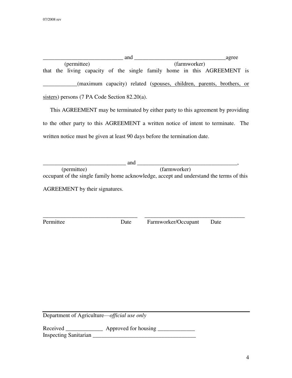 Agreement for Single Family Home Seasonal Farm Labor - Pennsylvania, Page 4