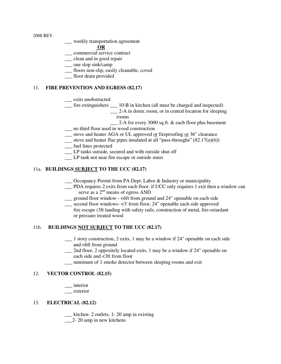Seasonal Farm Labor Camp Plan Review Checklist - Pennsylvania, Page 3