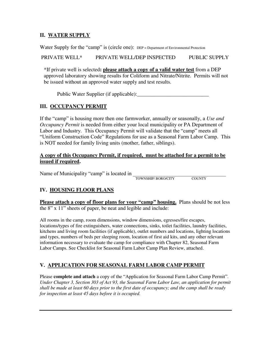 Seasonal Farm Labor Camp Plan Review - Pennsylvania, Page 2