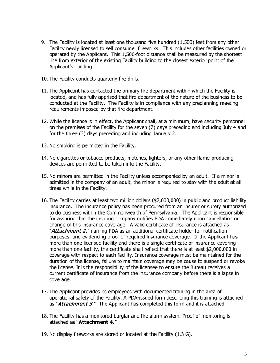 Application for Renewal of a Permanent Retail Consumer Fireworks Facility - Pennsylvania, Page 3