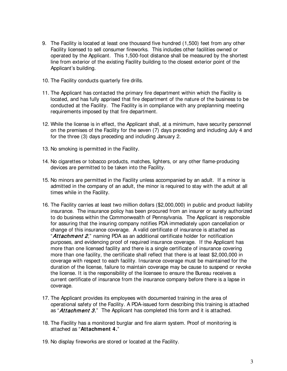 Application for New Permanent Retail Consumer Fireworks Facility - Pennsylvania, Page 3