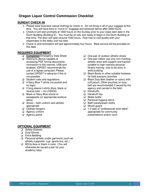 Oregon Liquor Control Commission Checklist - Oregon
