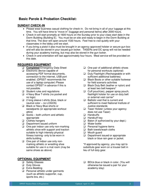 Basic Parole & Probation Checklist - Oregon