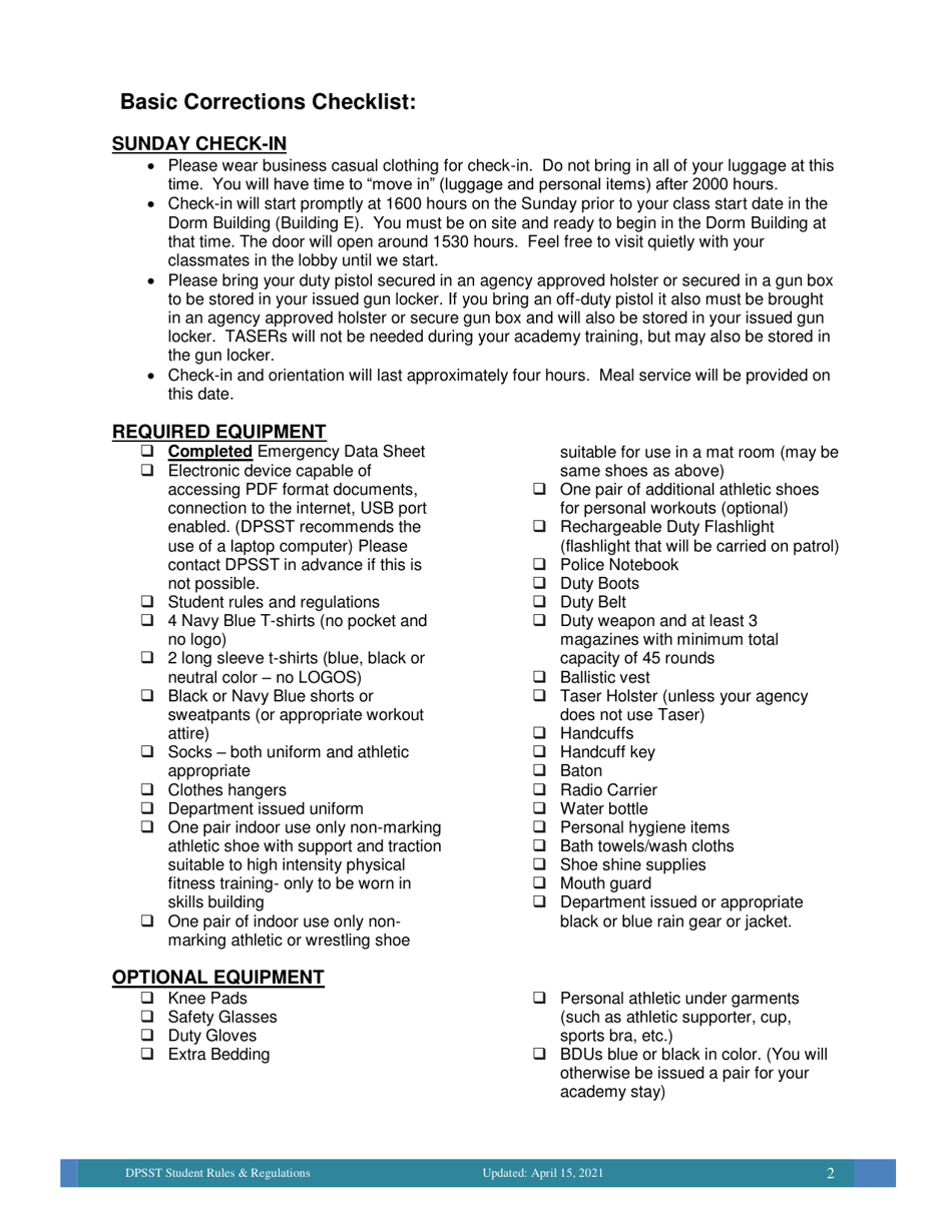Oregon Basic Corrections Checklist Download Printable PDF | Templateroller