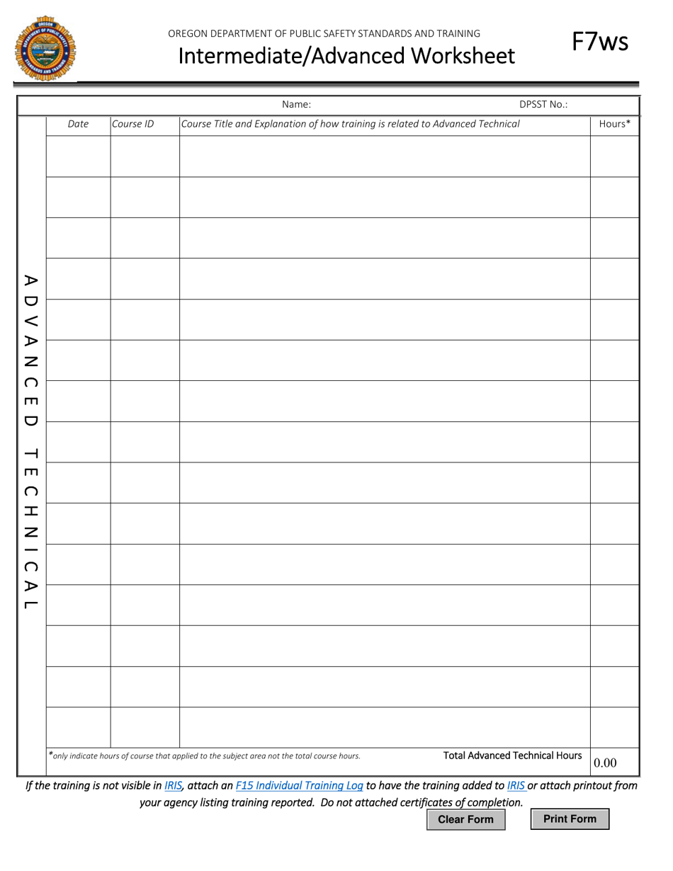Form F7WS Cj Intermediate / Advanced Worksheet - Oregon, Page 4
