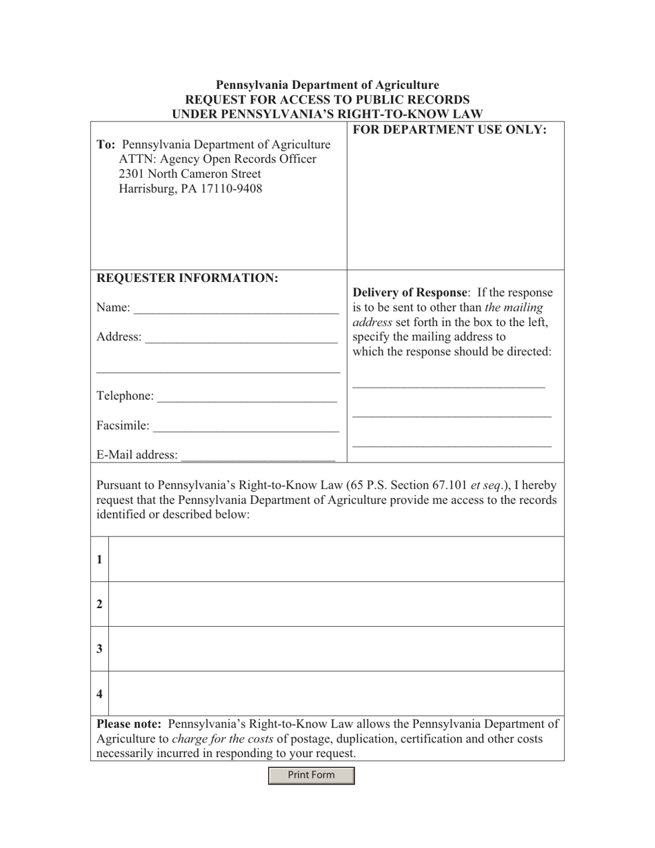 Request for Access to Public Records Under Pennsylvanias Right-To-Know Law - Pennsylvania, Page 1