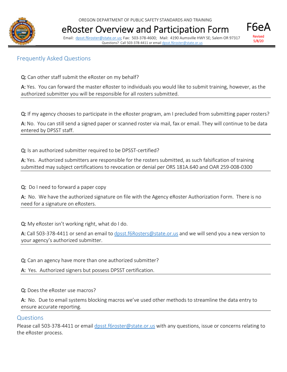 Form F6EA Eroster Overview and Participation Form - Oregon, Page 3