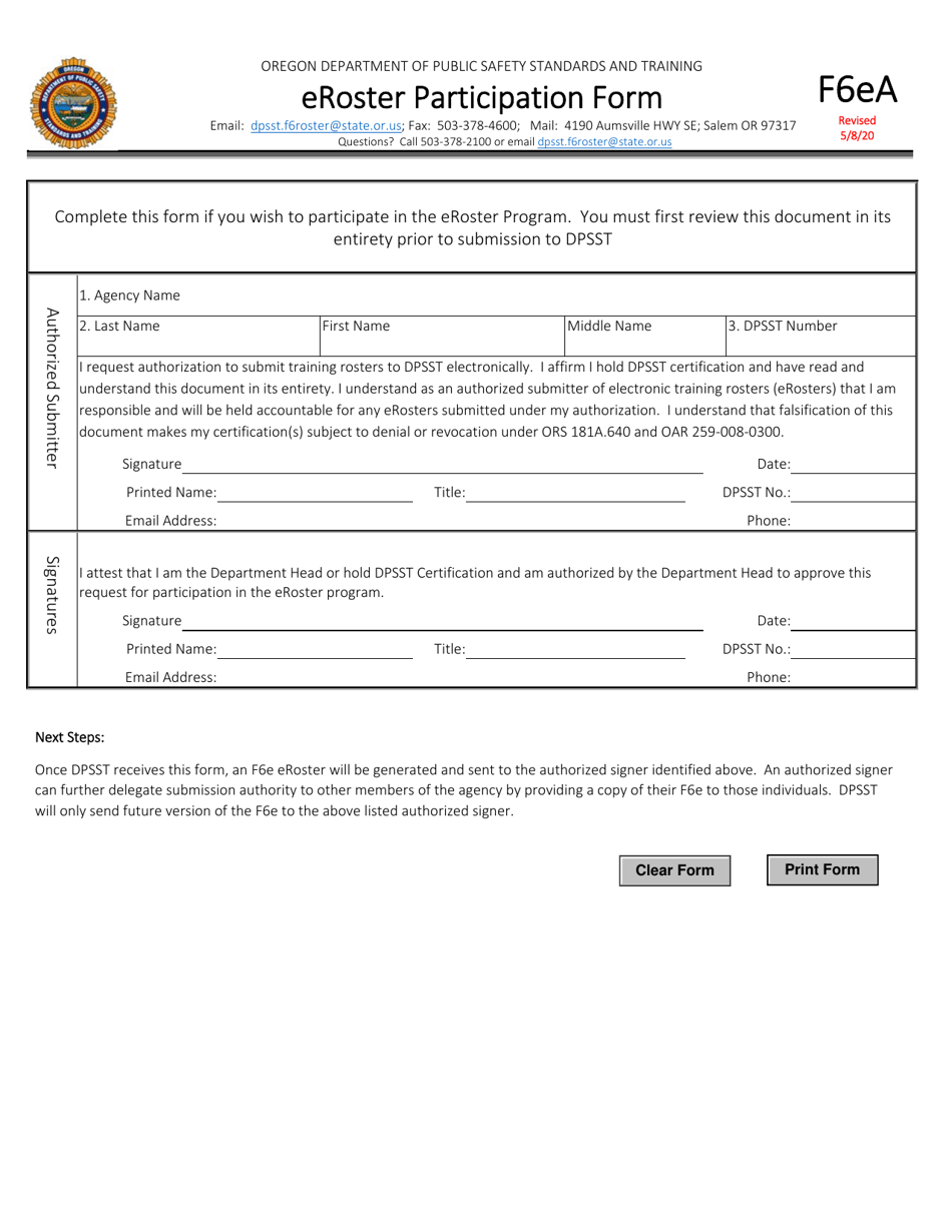 Form F6EA Eroster Overview and Participation Form - Oregon, Page 4