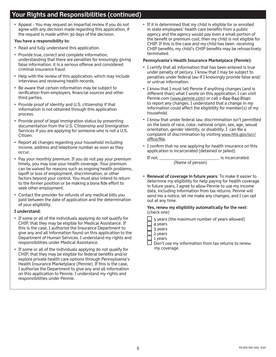 Form PA600 WD (AS) Application for Medical Assistance for Workers With Disabilities - Pennsylvania, Page 10