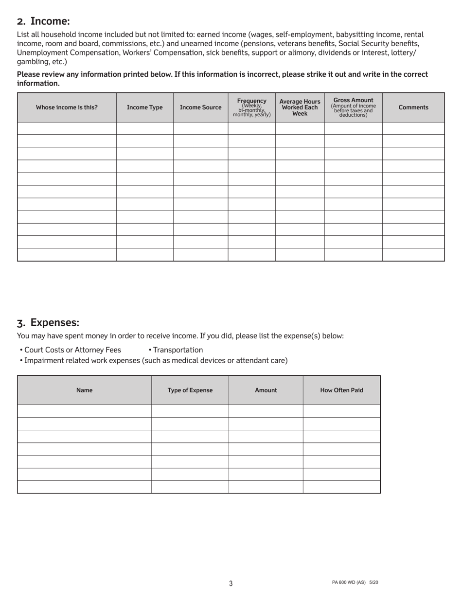 Form PA600 WD (AS) Application for Medical Assistance for Workers With Disabilities - Pennsylvania, Page 4