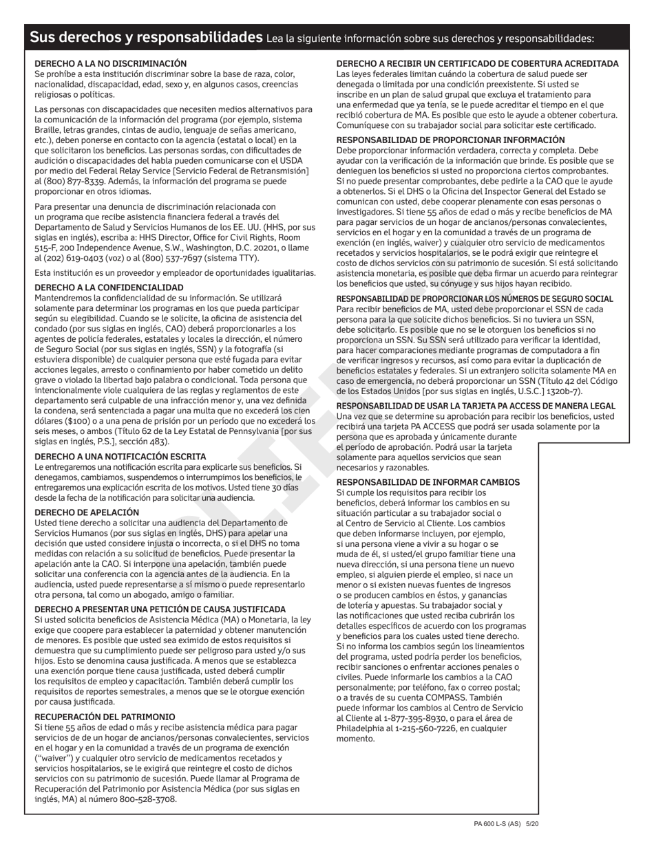 Formulario PA600 L-S Asistencia Medica (Medicaid) Solicitud De Elegibilidad Economica Para Recibir Servicios, Asistencia Y Cuidado a Largo Plazo - Pennsylvania (Spanish), Page 11