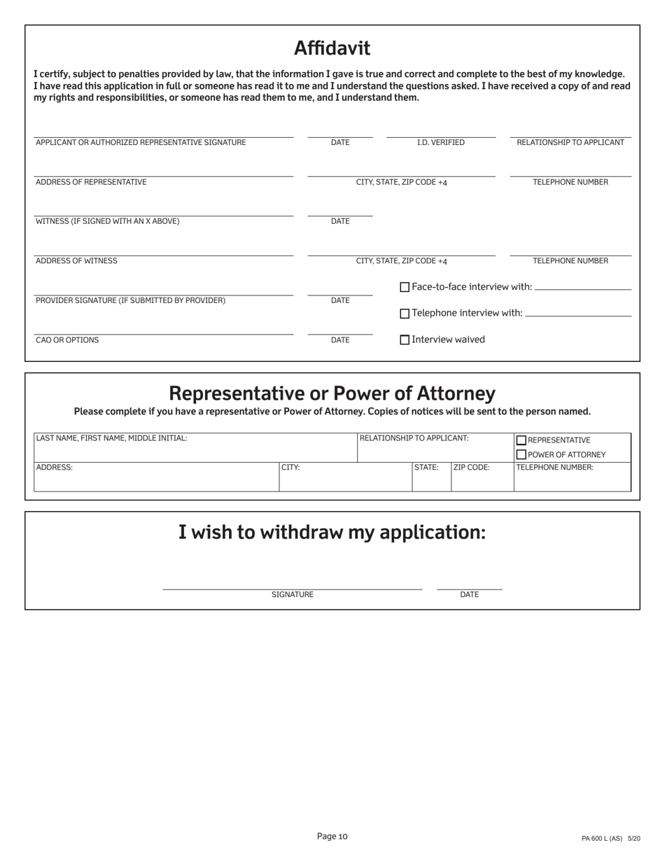 Form PA600 L Medical Assistance (Medicaid) Financial Eligibility Application for Long Term Care, Supports and Services - Pennsylvania, Page 10