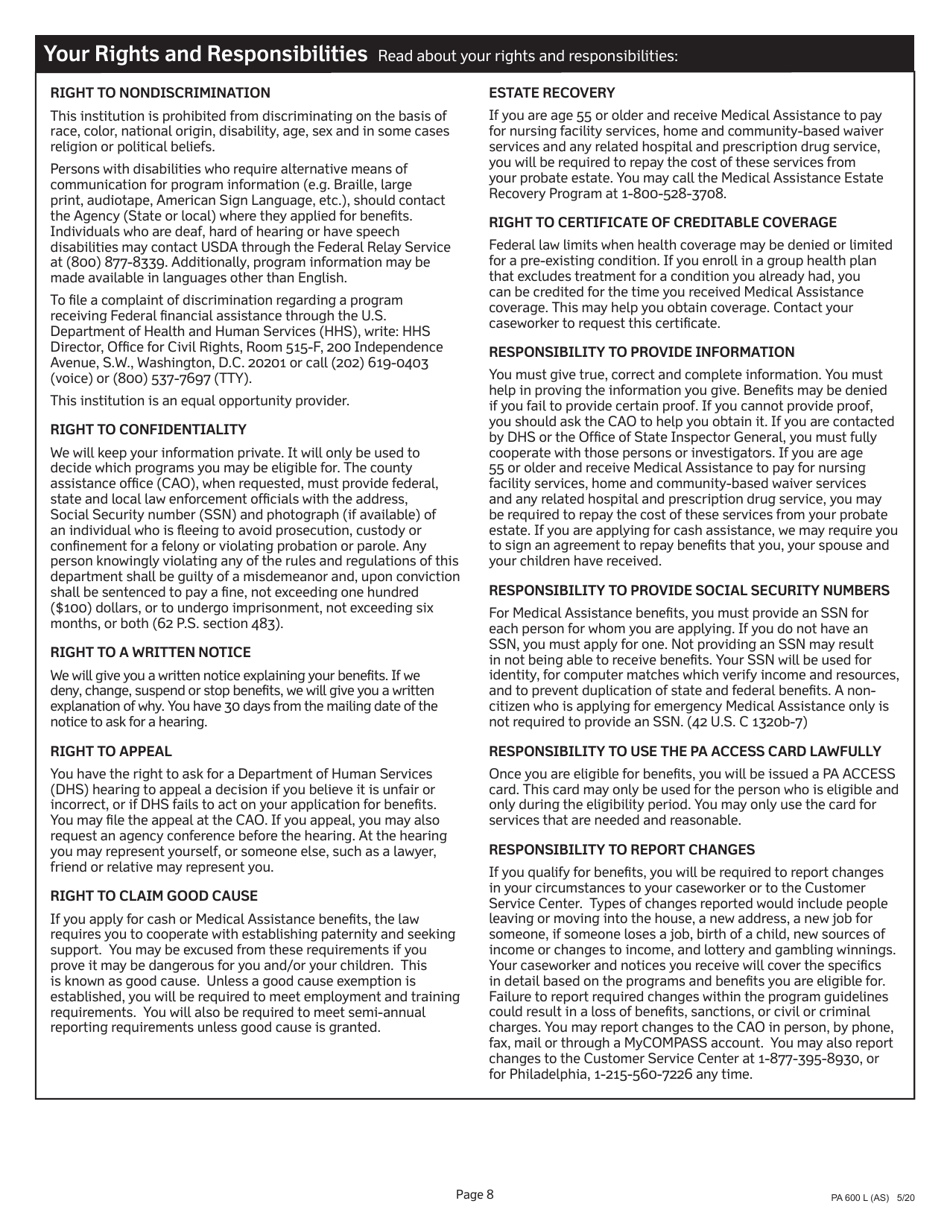Form PA600 L Medical Assistance (Medicaid) Financial Eligibility Application for Long Term Care, Supports and Services - Pennsylvania, Page 8