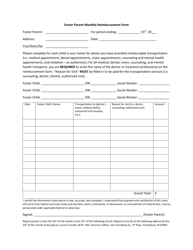 Foster Parent Monthly Reimbursement Form - Rhode Island, Page 2