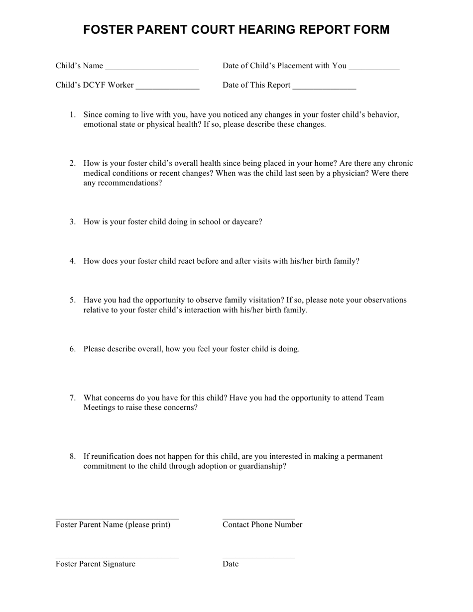 Foster Parent Court Hearing Report Form - Rhode Island, Page 1