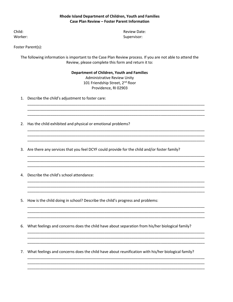 Case Plan Review - Foster Parent Information - Rhode Island, Page 1