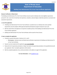 Building Level Administrator Pk-12 Fast-Track Certificate Application Form - Rhode Island, Page 2