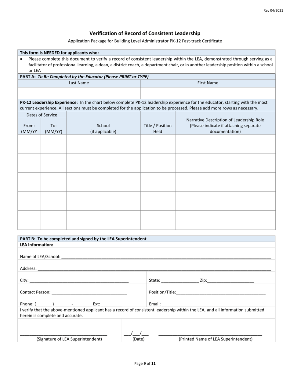 Building Level Administrator Pk-12 Fast-Track Certificate Application Form - Rhode Island, Page 9