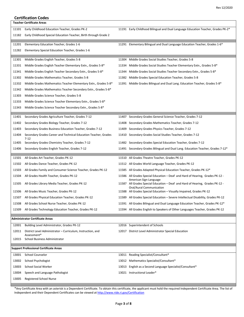 Rhode Island Expert Educator Certification Residency Preliminary Certification Application Form - Rhode Island, Page 3