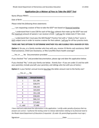 Application for a Waiver of Fees to Take the Ged Test - Rhode Island