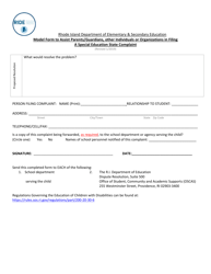 Model Form to Assist Parents/Guardians, Other Individuals or Organizations in Filing a Special Education State Complaint - Rhode Island, Page 2