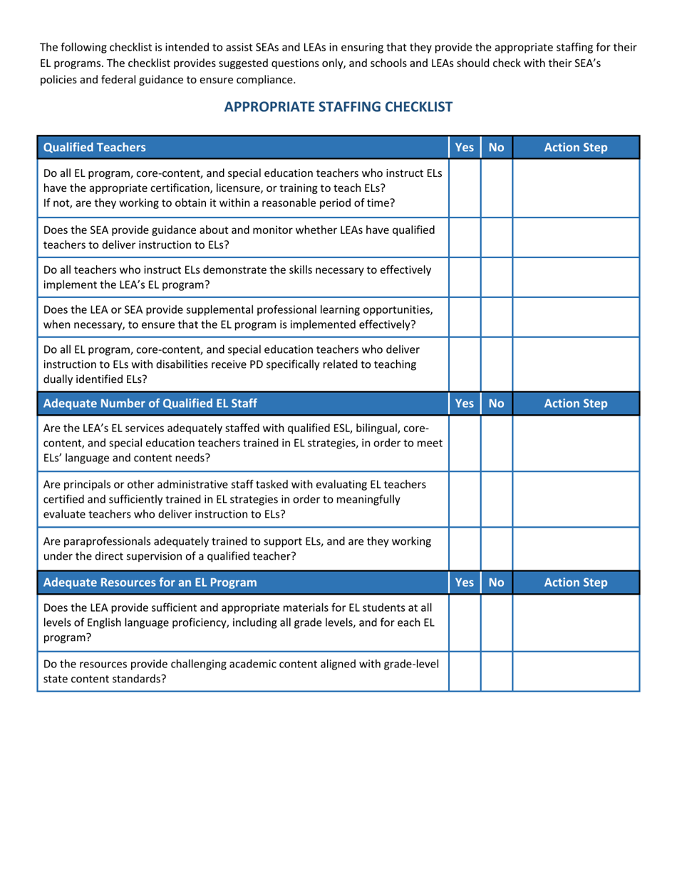 Appropriate Staffing Checklist - Rhode Island, Page 1