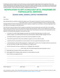 Document preview: Notification to Opt a Child out of El Programs or Particular El Services - Rhode Island