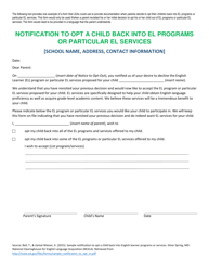 Document preview: Notification to Opt a Child Back Into El Programs or Particular El Services - Rhode Island