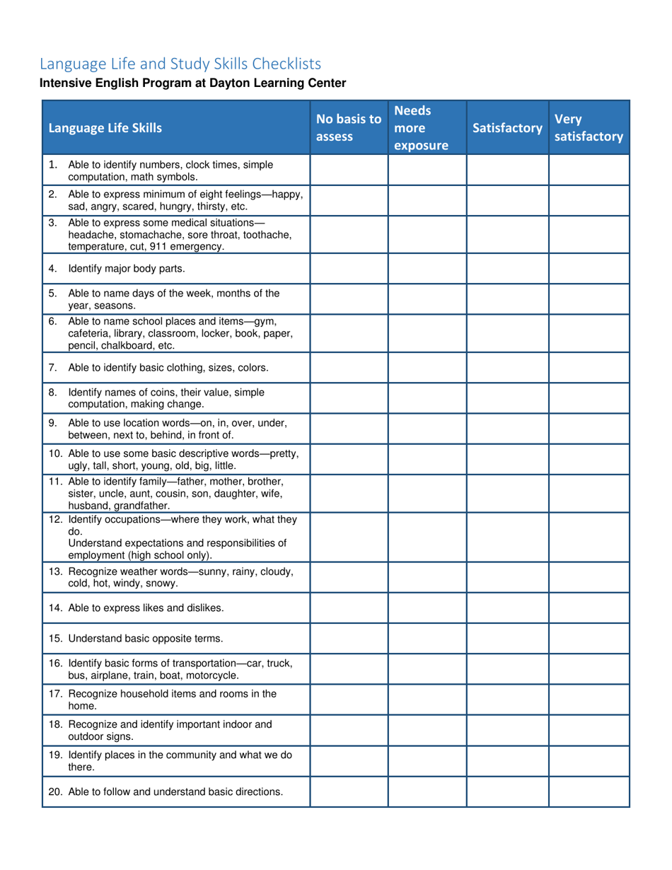 Rhode Island Language Life and Study Skills Checklists - Intensive ...