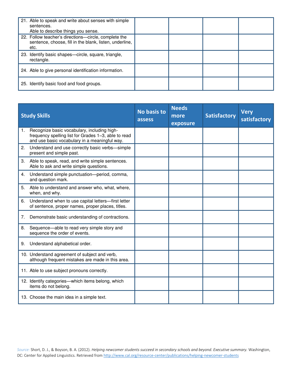 Language Life and Study Skills Checklists - Intensive English Program at Dayton Learning Center - Rhode Island, Page 2