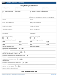 Document preview: Family History Questionnaire - Rhode Island