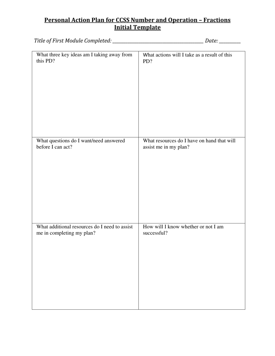 Personal Action Plan for Ccss Number and Operation - Fractions Initial Template - Rhode Island, Page 1