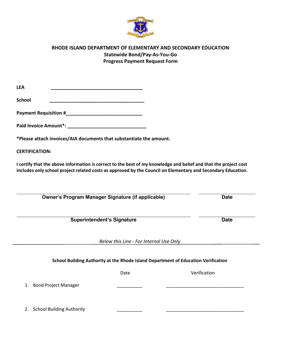 Statewide Bond / Pay-As-You-Go Progress Payment Request Form - Rhode Island, Page 1