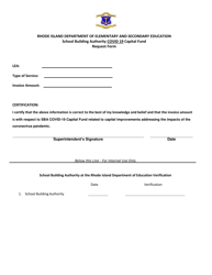 Document preview: School Building Authority Covid 19 Capital Fund Request Form - Rhode Island